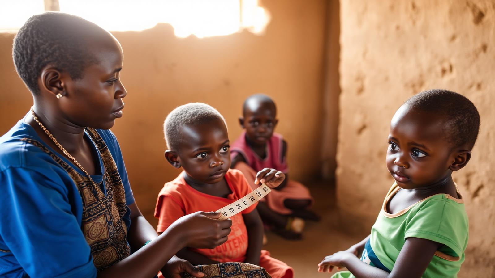 Community health worker conducting nutritional screening of a young child