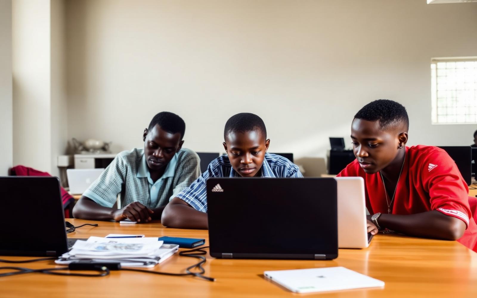 Young people in a digital skills training laboratory
